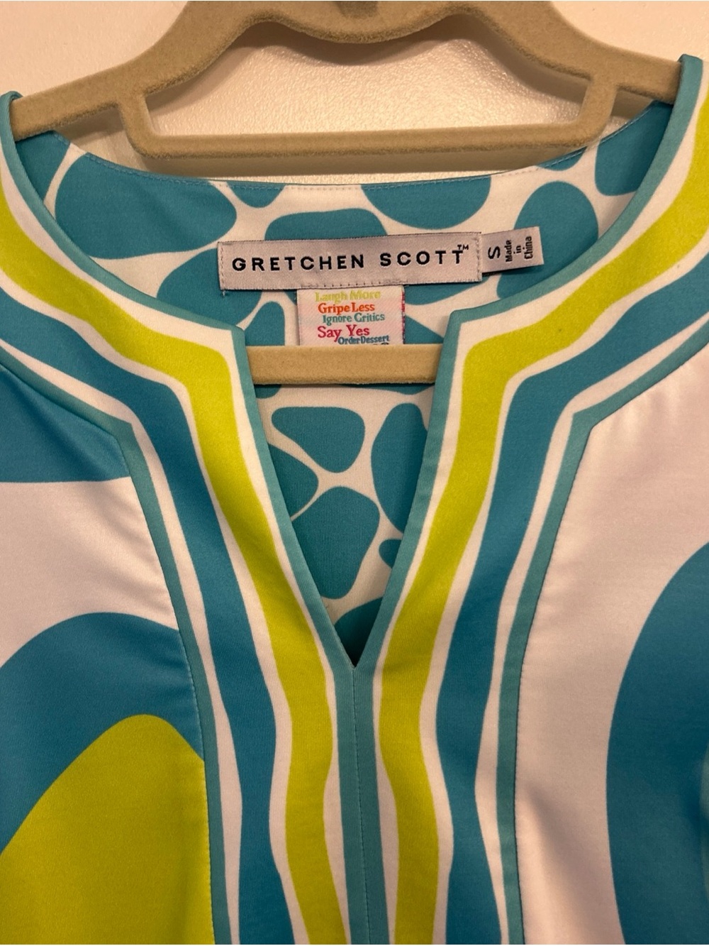 Gretchen Scott Designs Aqua & Lime Geometric Tunic - Picture 2 of 7